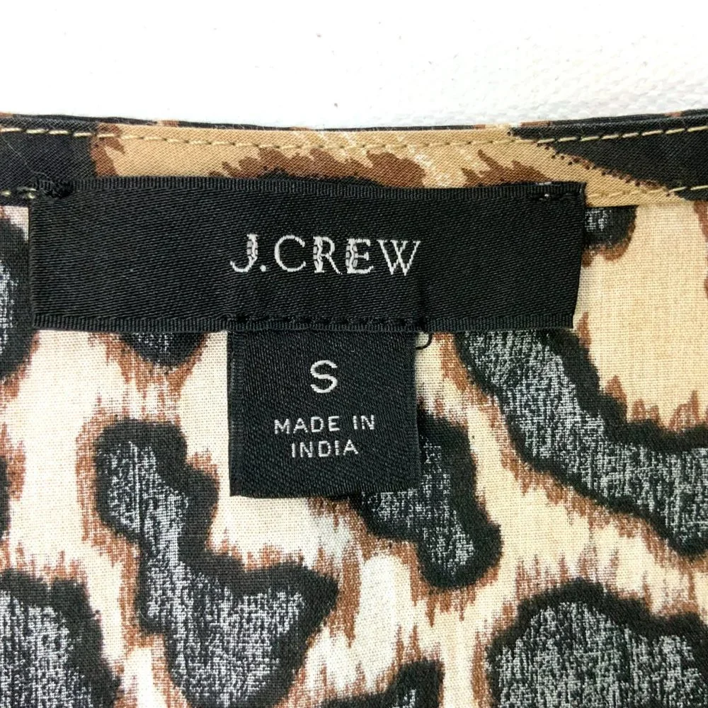 J. Crew Cotton Leopard Print Long Ruffle Trim Sleeves Blouse Sz S